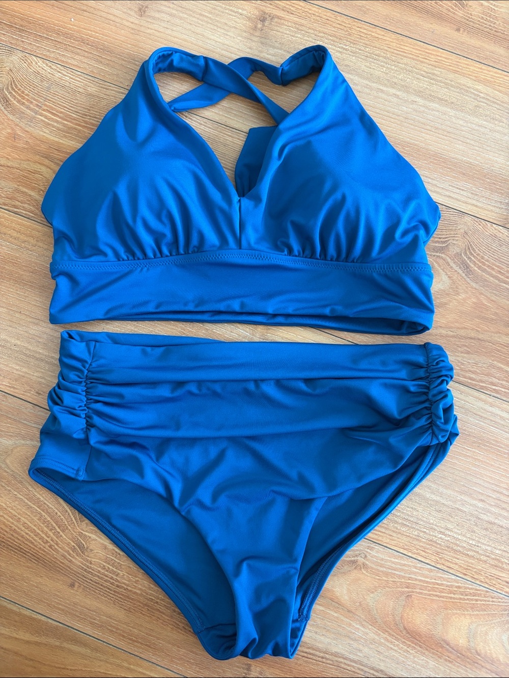 Athleta Royal Blue Crossover Halter High-Waist Bikini